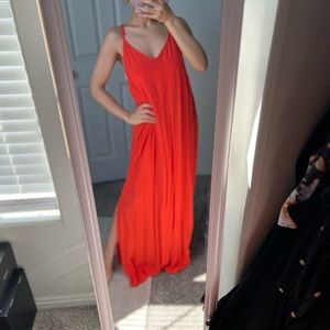 Orange V neck strap maxi dress